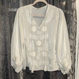 Elegant White Embroidered Women's Blouse